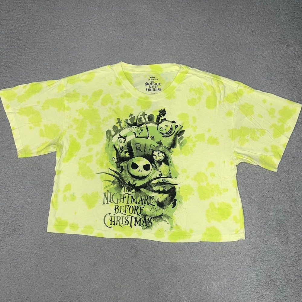 Disney The Nightmare Before Christmas T Shirt Women's M Yellow Tie Dye Cropped